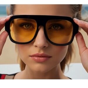 Oversized‎ Women Sunglasses Yellow Lens Fashion Sun Glasses Trendy Beach Lentes